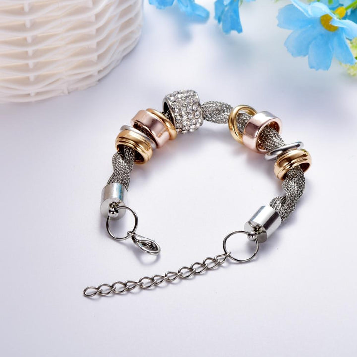 Close-up of a braided women's bracelet, highlighting the intricate texture, modern jewelry