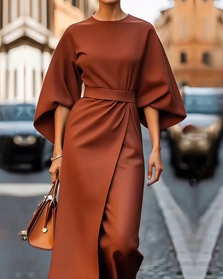 Flattering women's Celestine midi dress with elegant puff sleeves. A chic summer dress, available in plus size.