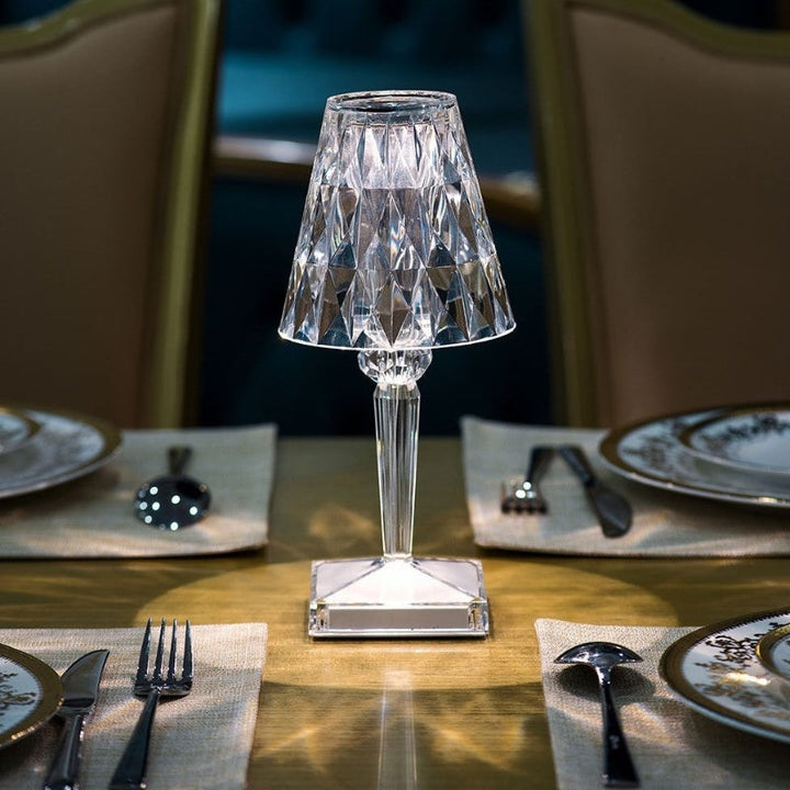 Wireless LED crystal table lamp, ideal for decorative modern lighting and ambiance.
