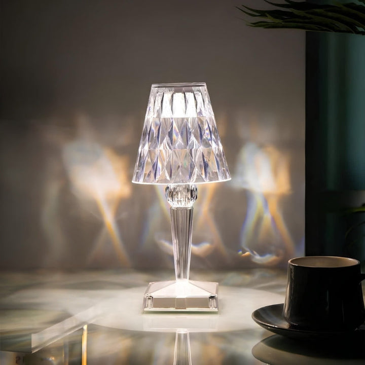 Portable crystal LED lamp with touch control for versatile home decor and lighting.