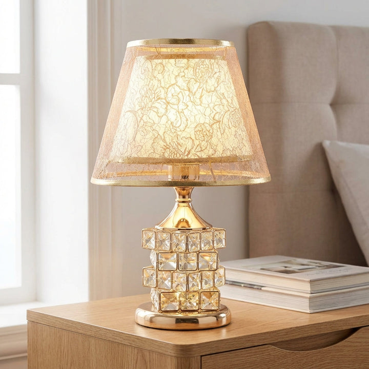 Elegant Crystelleon LED crystal accent table lamp with gold base, perfect for modern home decor.