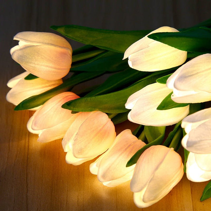 Beautiful LED flower lamp featuring glowing tulips, ideal for romantic lighting and a charming table accent.