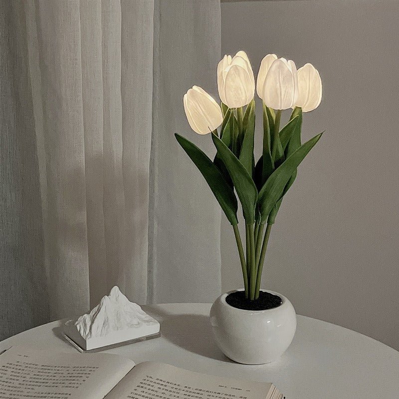 Stylish LED tulip lamp designed for table decor, providing warm and inviting indoor lighting for any modern home.