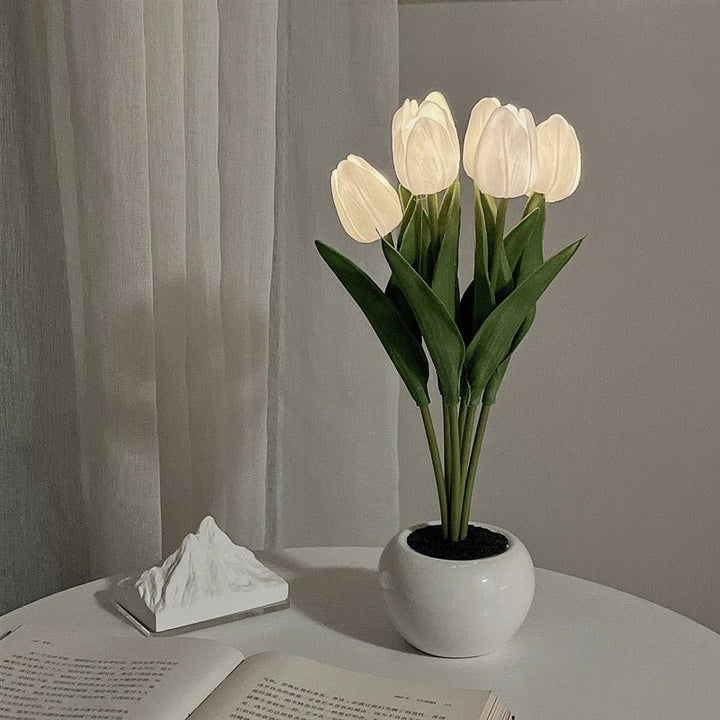 Stylish LED tulip lamp designed for table decor, providing warm and inviting indoor lighting for any modern home.