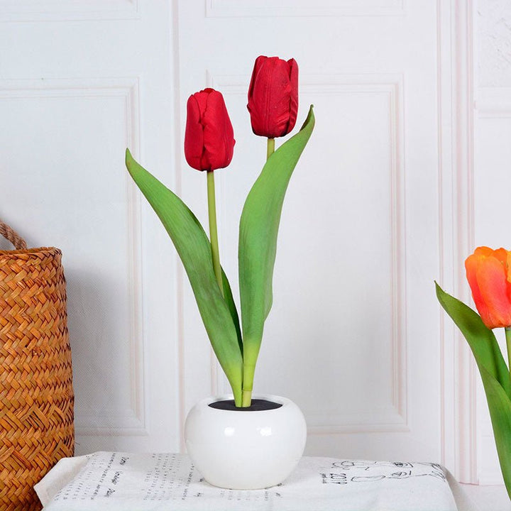 Decorative LED flower lamp for table decor. Battery operated tulip light makes a charming home accent and a lovely gift idea.