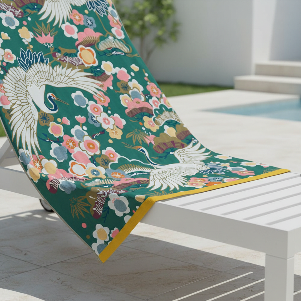 Elegant floral cotton bath towel with a beautiful print, soft and quick-drying, perfect for unisex bathroom decor.