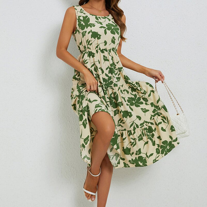 Feminine floral summer midi dress for women, bringing elegant charm to any vacation, garden party or outdoor event.