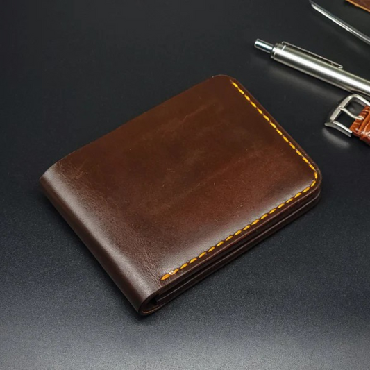 Elegant genuine leather men's wallet, classic brown, for cards & cash, a stylish accessory.