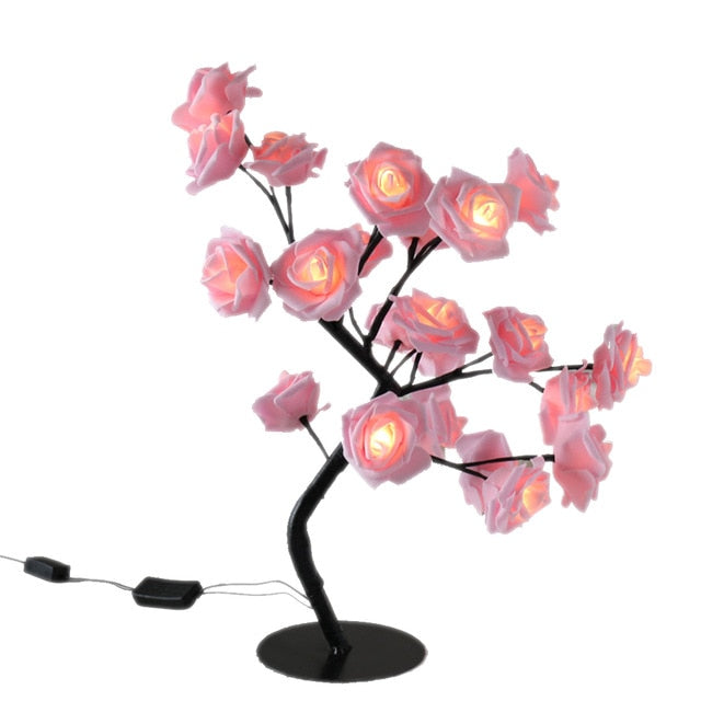 Modern LED rose tree lamp, versatile power options, creates a beautiful focal point in any room.