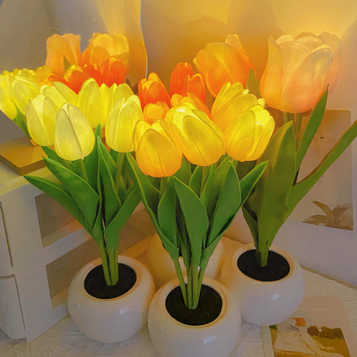 Group of LED tulip night lights, offering a charming glow and elegant flower decor.