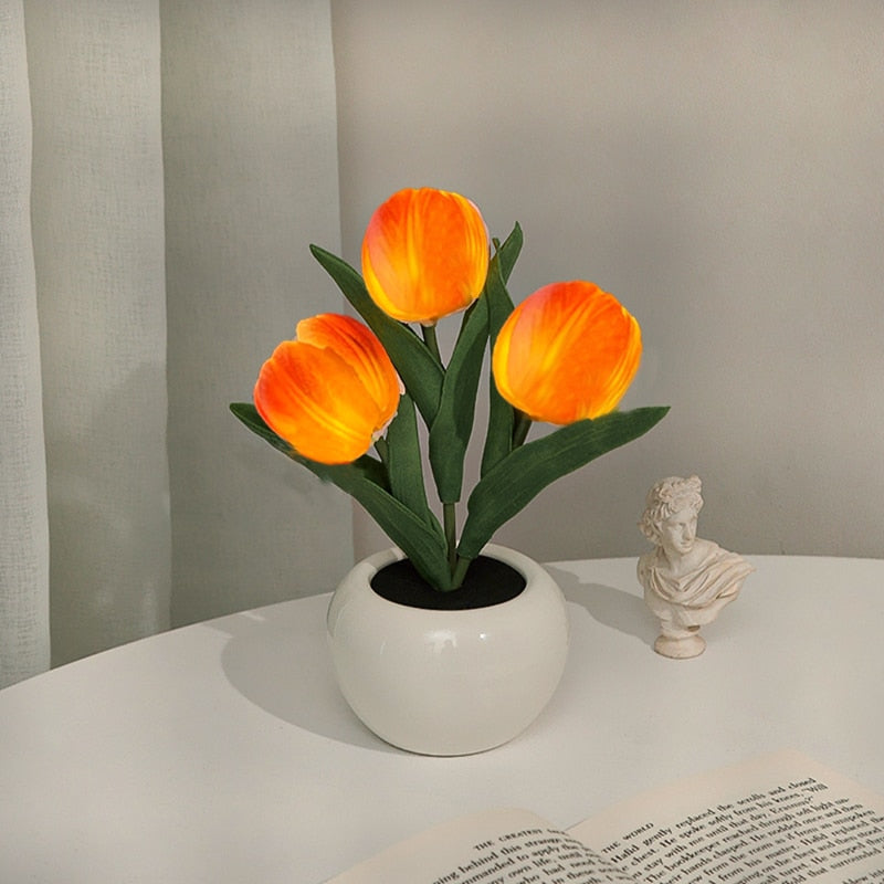 White tulip flower night light, an elegant LED home accent with a gentle illumination.
