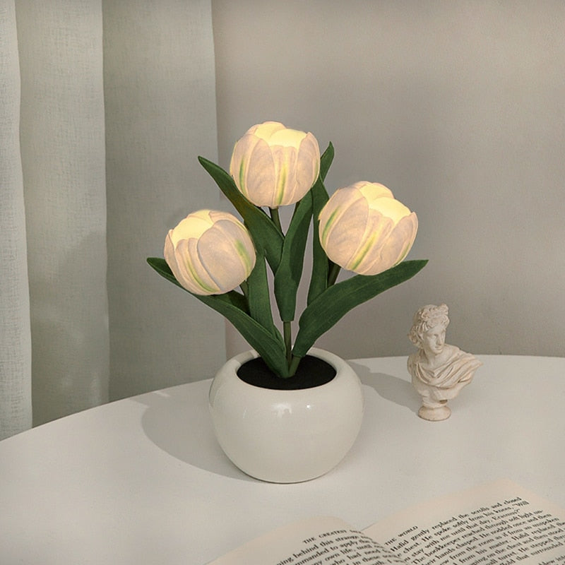 Floral LED tulip lamp, creating beautiful mood lighting and a cozy atmosphere.