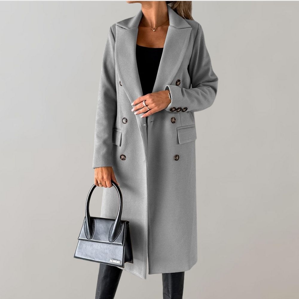 Warm Elara long winter coat for women, chic and comfortable outerwear choice.