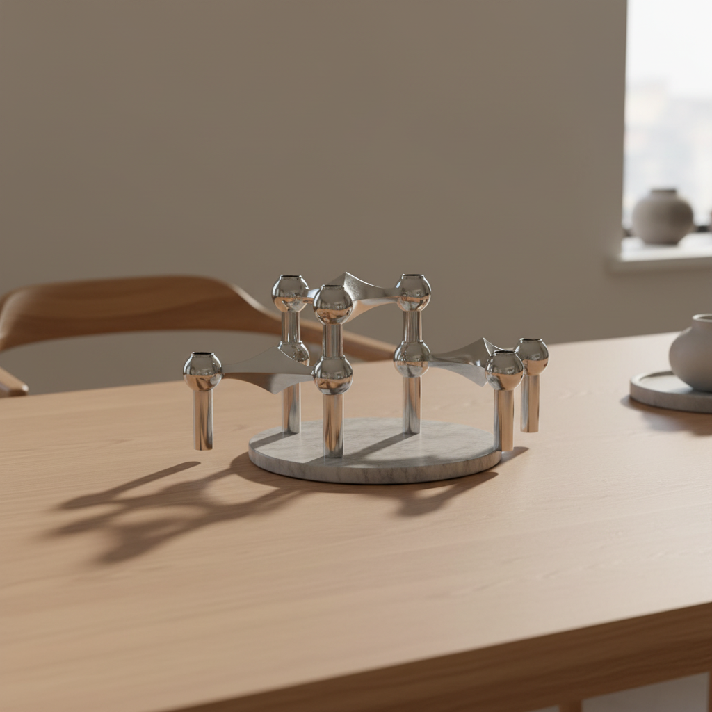 Elegant modular candle holder set, stainless steel, minimalist table decor, modern design.