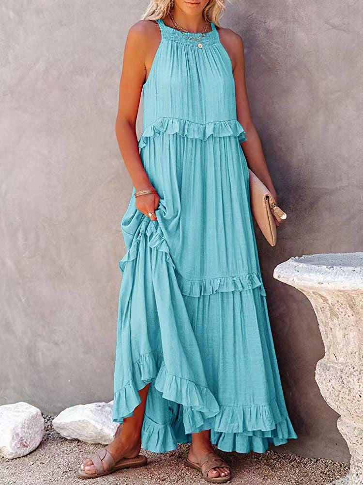 Casual & elegant women's sleeveless maxi dress with a flattering bow, great for summer fashion.