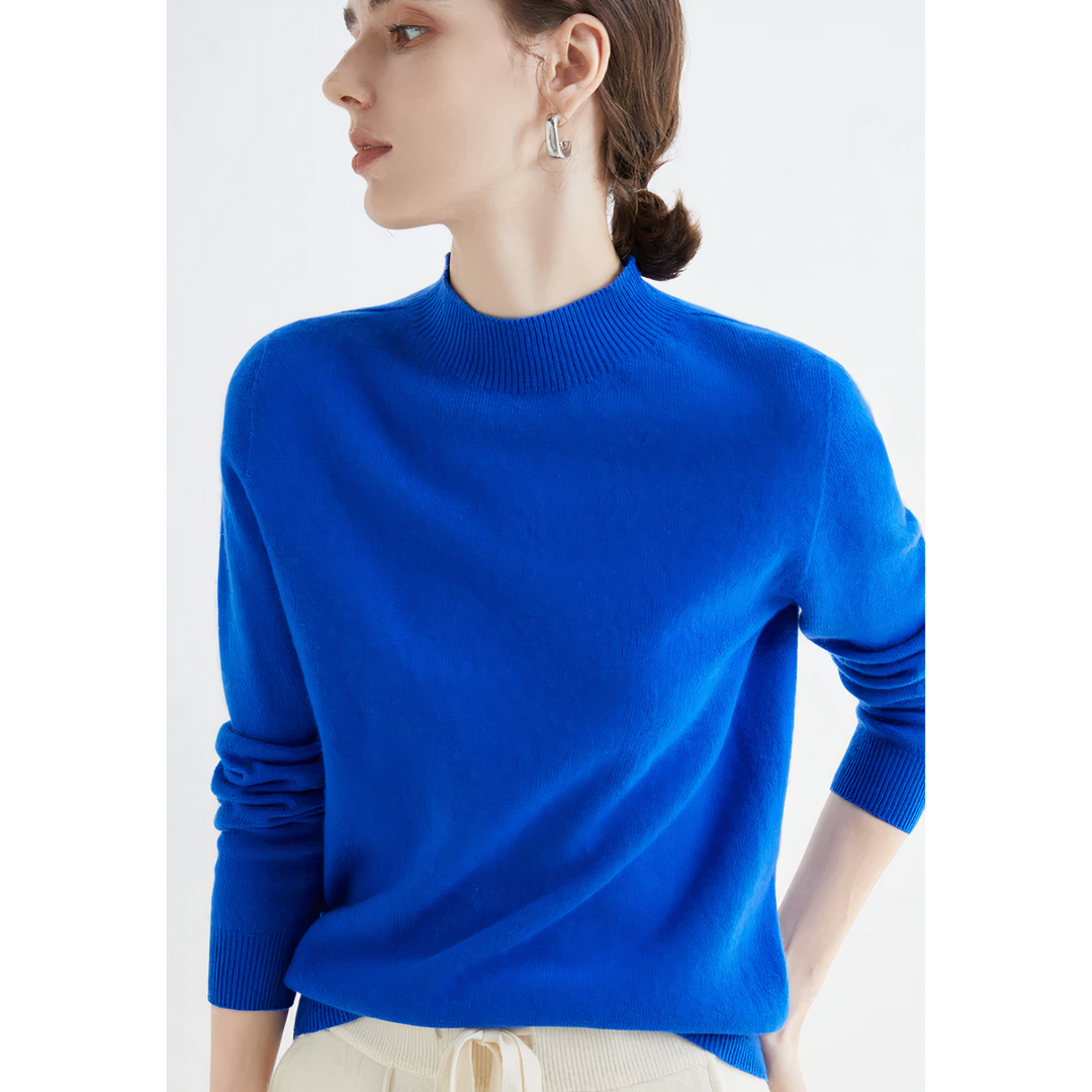 Displaying a women's elegant soft knit long sleeve pullover sweater, perfect for fall outfits and winter fashion.