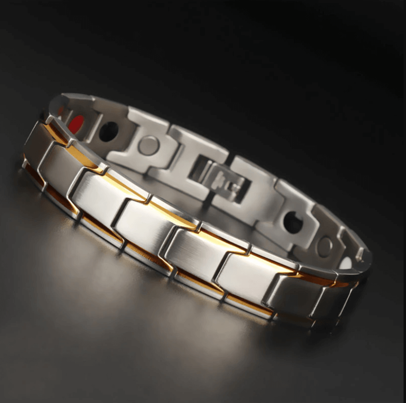 Unisex magnetic bracelet with far infrared elements, sleek stainless steel design