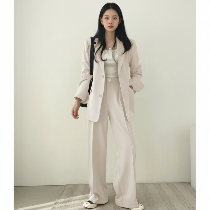 Elegant women's suit set, a two-piece cotton blend perfect for spring and autumn business or everyday fashion
