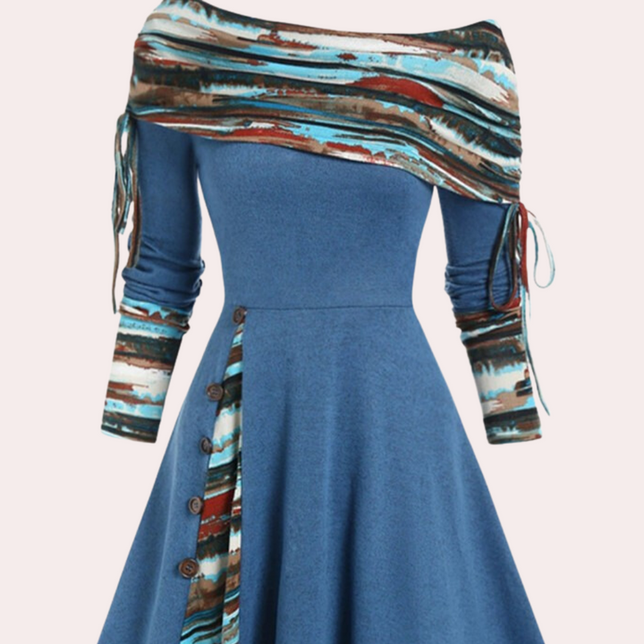 Versatile A-line dress for women, featuring a flattering fit and a unique accent print. Ideal for summer or office.