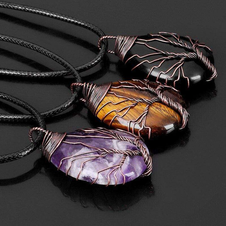 Close-up of a vibrant amethyst drop pendant necklace for women, ideal spiritual boho crystal jewelry.