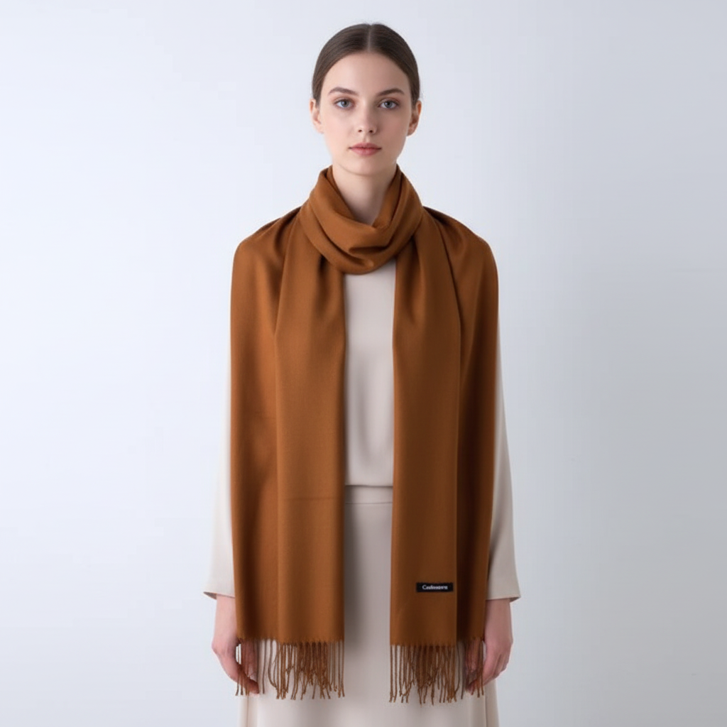 Chic women's oversized cashmere blend scarf, a soft and warm winter accessory for an elegant look