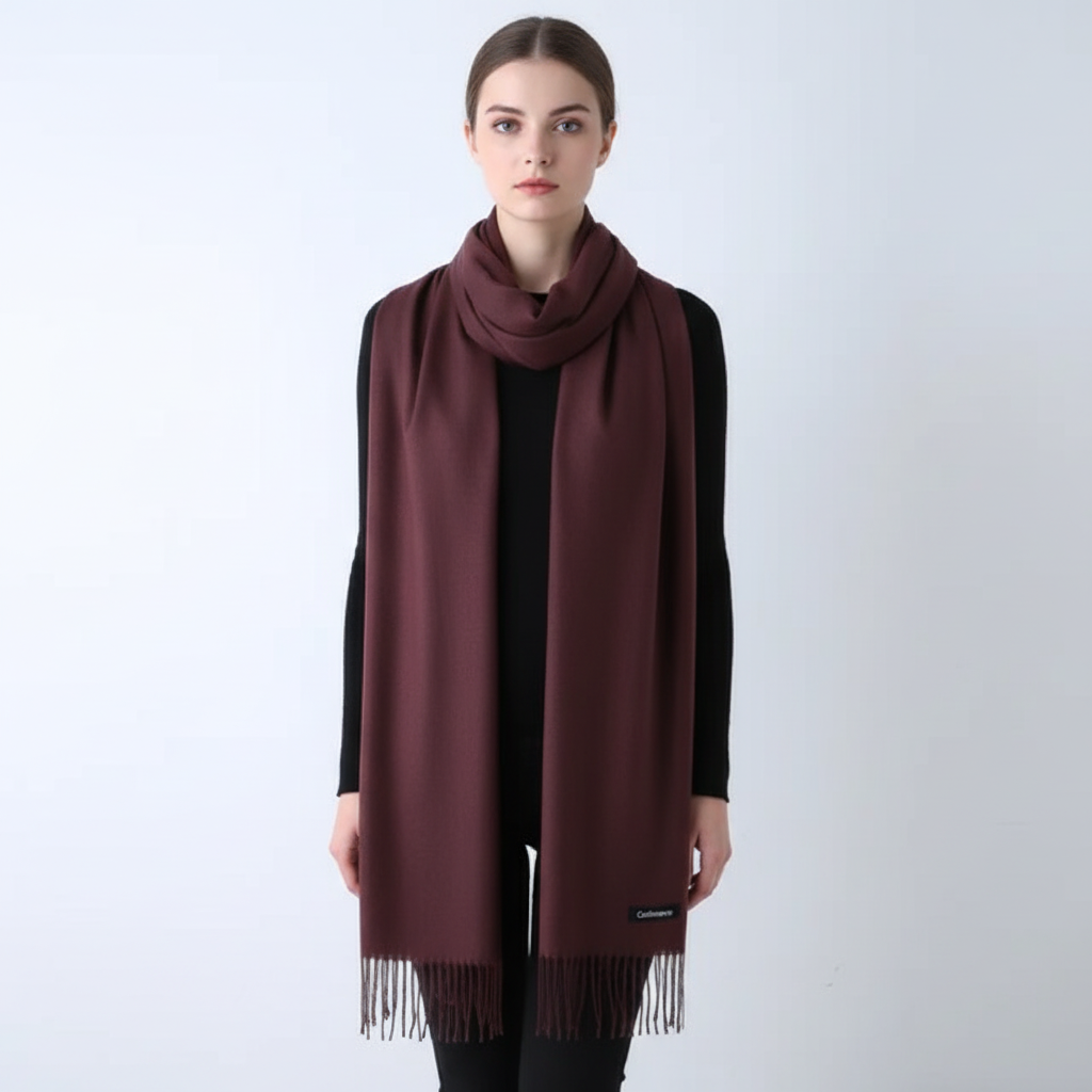 Warm and oversized cashmere blend scarf for women, an elegant winter accessory made from a soft knit