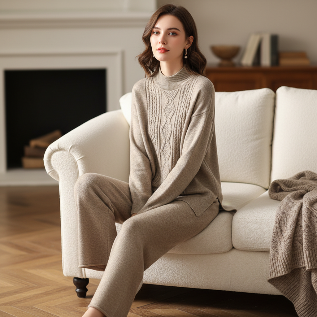 Elegant women's cashmere lounge set, Marina, in soft knit for ultimate comfort and style