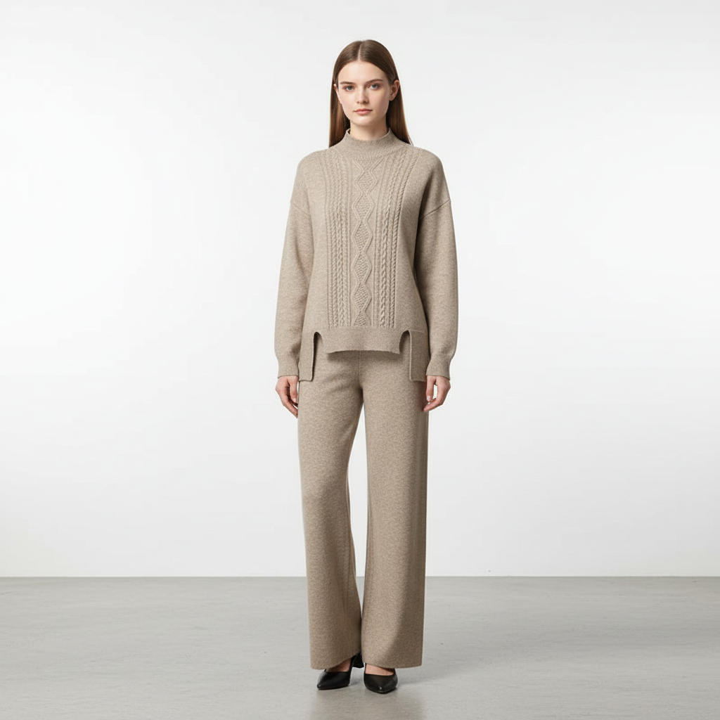 High-quality women's cashmere set, Marina, offering luxurious comfort and sophisticated style
