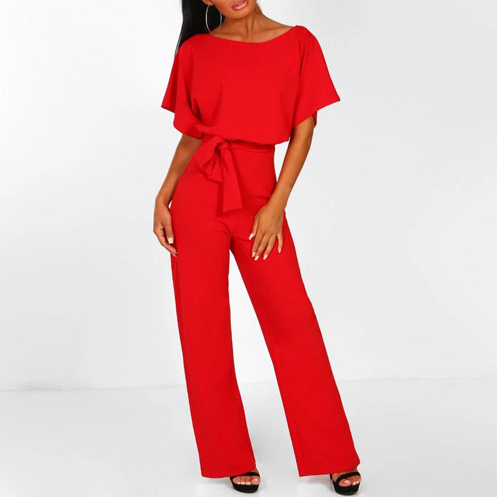 Sophisticated women's elegant jumpsuit. Chic and stylish for evening outfits, parties, or smart casual autumn wear.