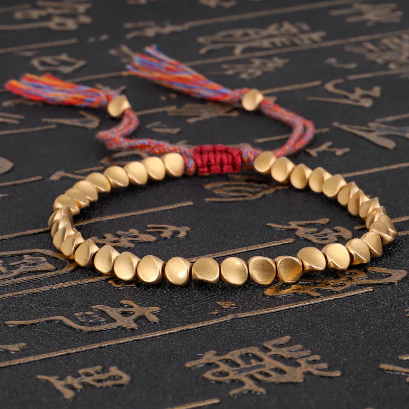 Handcrafted copper bead lucky bracelet. Elegant women's adjustable fashion jewelry.