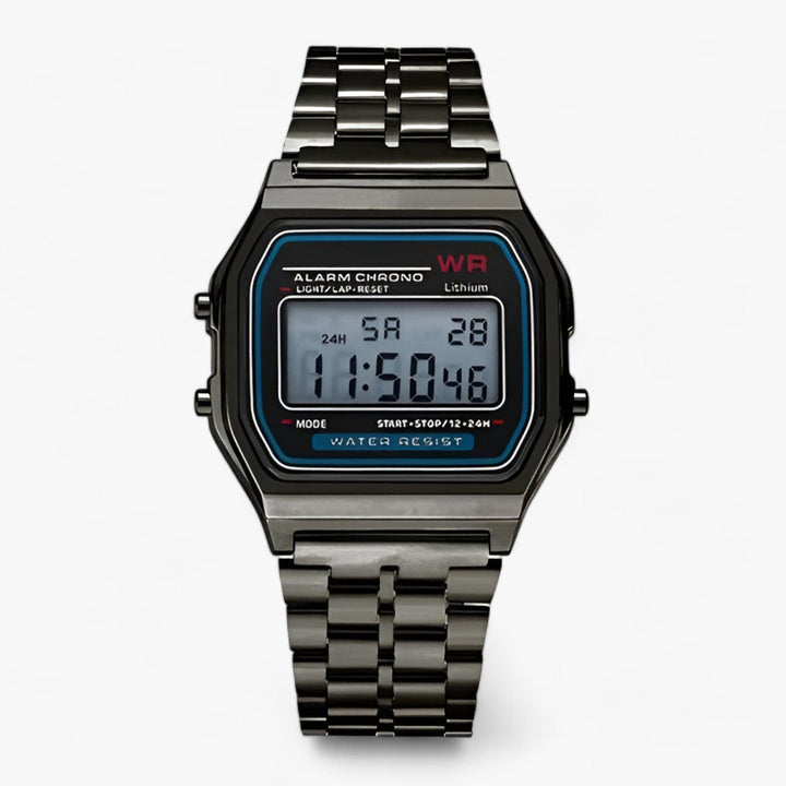 Rose gold women's digital watch featuring an elegant square dial. Stylish timepiece for a sophisticated look.