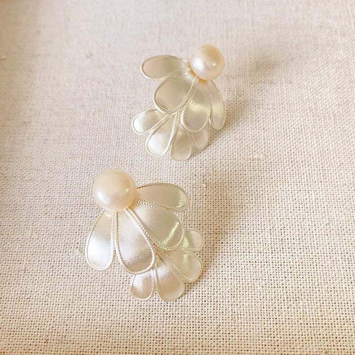 Stunning double layered flower petal drop earrings for women. Silver-toned elegant jewelry, hypoallergenic.