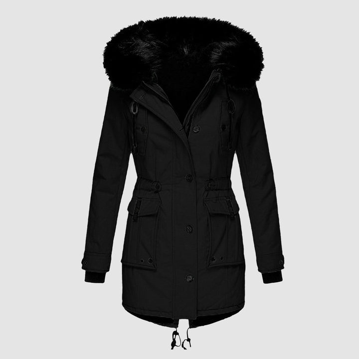 Stylish women's Elise long winter coat. Weatherproof & warm, ideal for elegant cold weather fashion.
