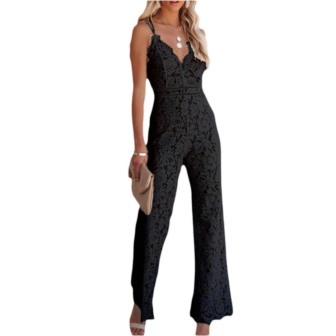 Elegant women's floral lace backless jumpsuit, bodycon and sleeveless, perfect for summer party