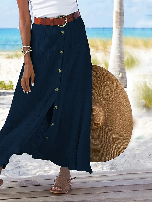 Airy long linen blend maxi skirt in a beautiful solid color, side view