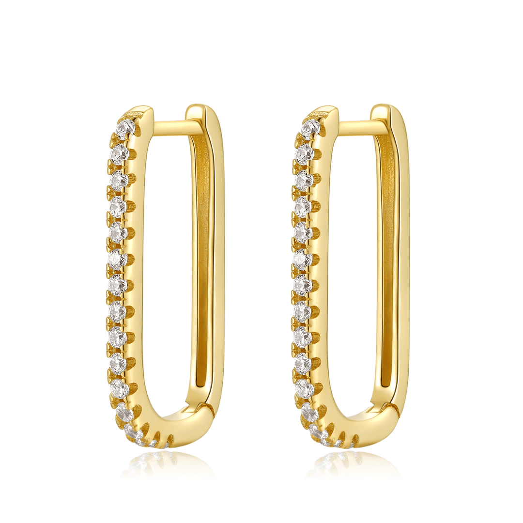 Elegant women's gold-plated sterling silver vertical zirconia dangle earrings, adding sparkle to any outfit.