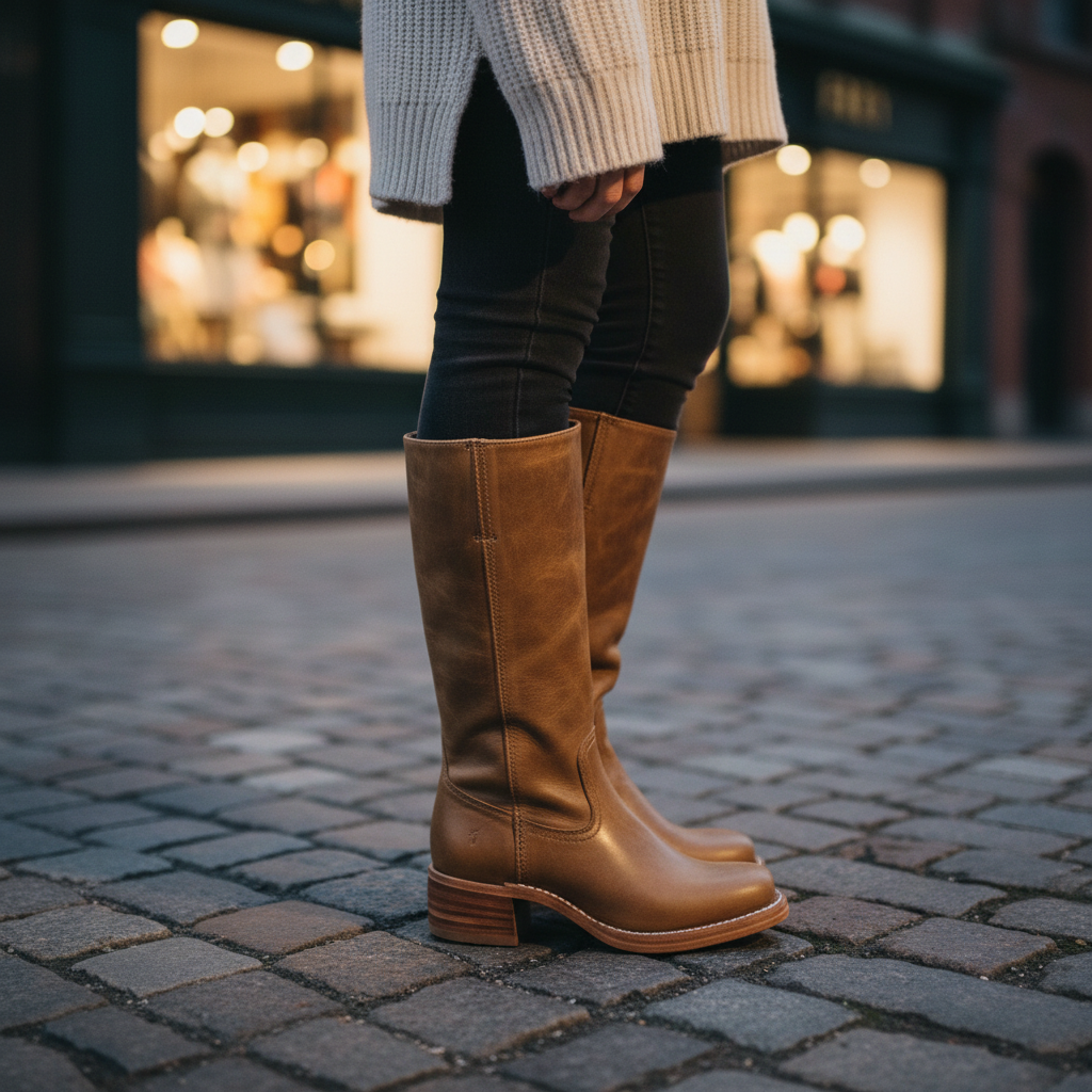 Elegant women's high-calf black leather Serena boots, perfect for winter and fall fashion