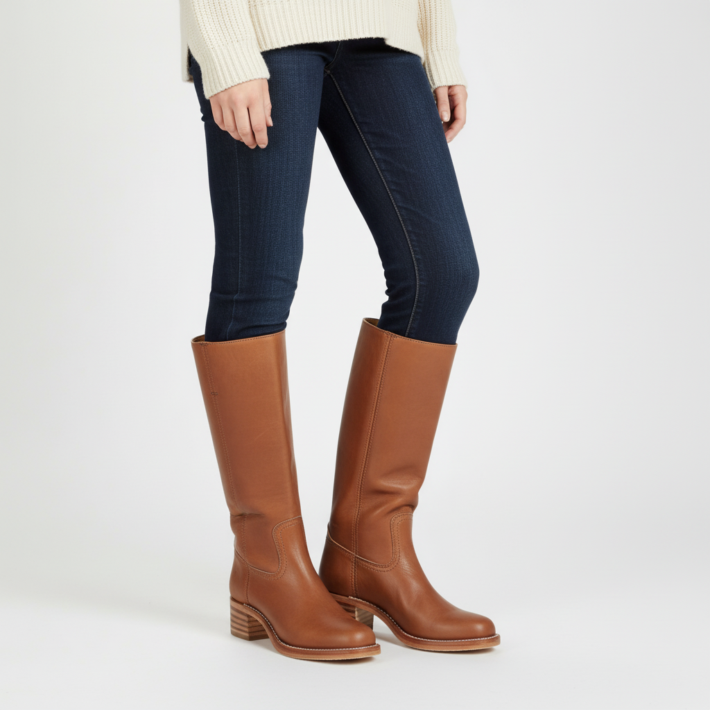 Comfortable Serena women's high-calf leather boots, versatile for fall and colder seasons