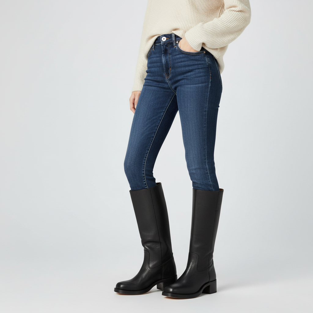 Premium women's black leather high-calf Serena boots combining style and comfort