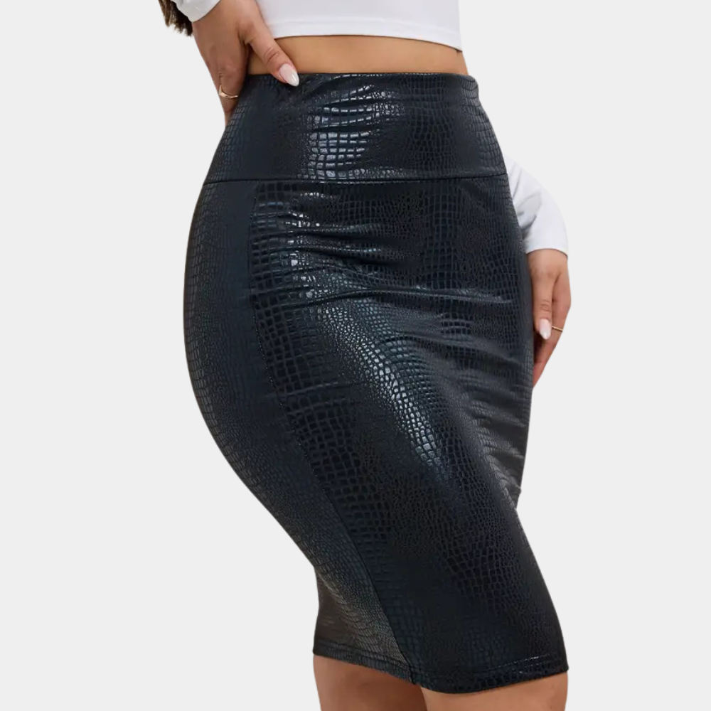 Odette women's high-waist crocodile print skirt, a classic and elegant mini design.