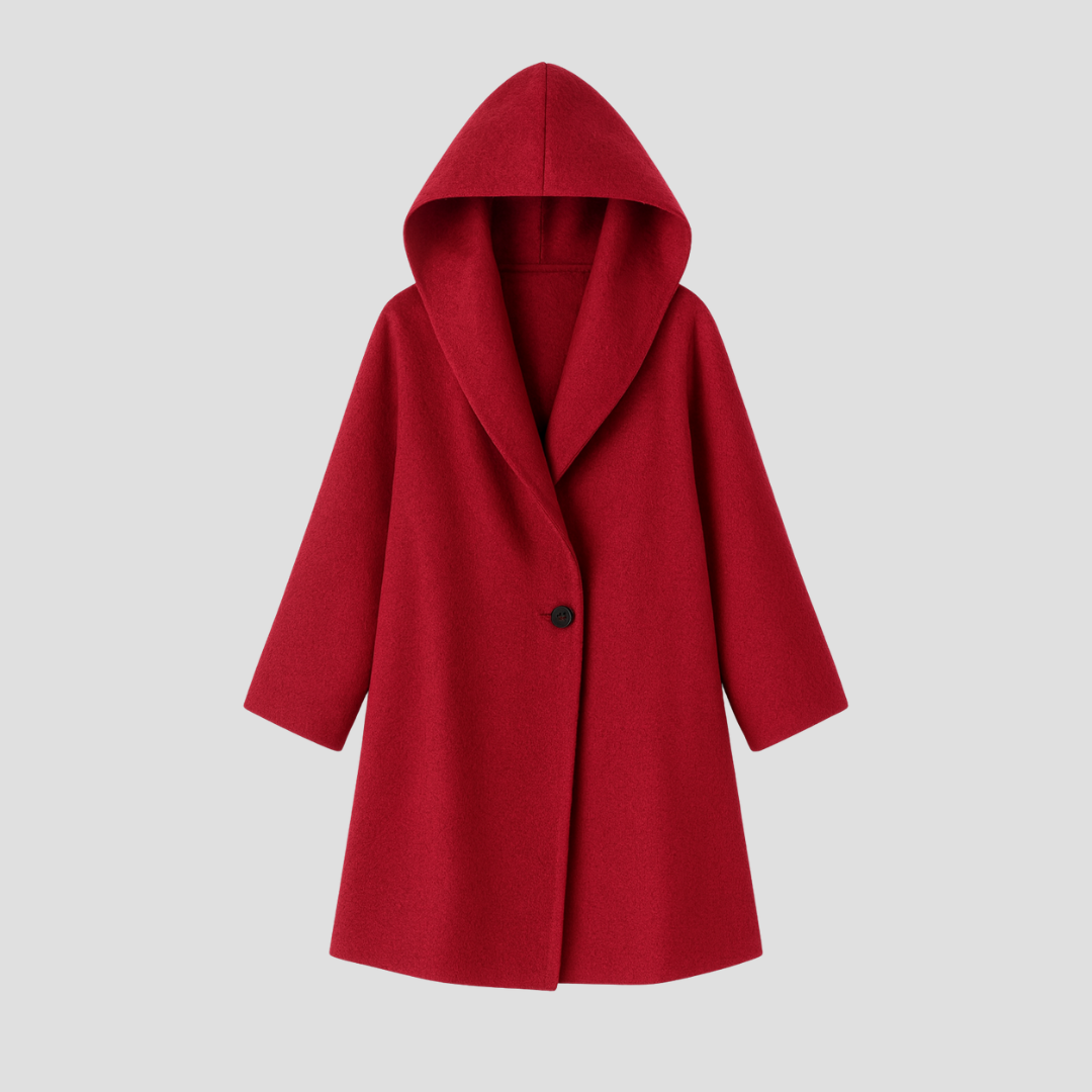 Elegant women's hooded wool blend coat in loose fit for winter fashion warmth.