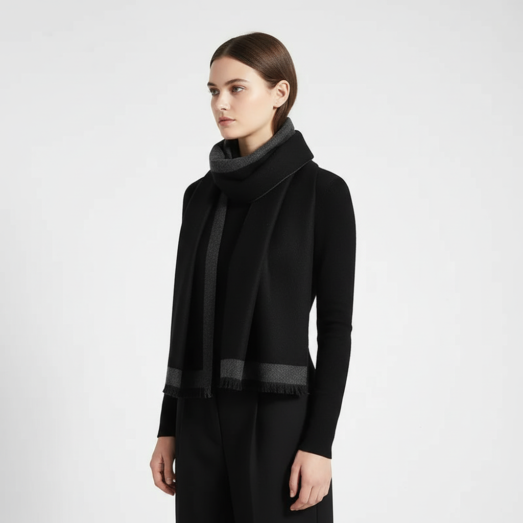 Delicate knitted silk cashmere scarf for women, a super soft and warm winter accessory.