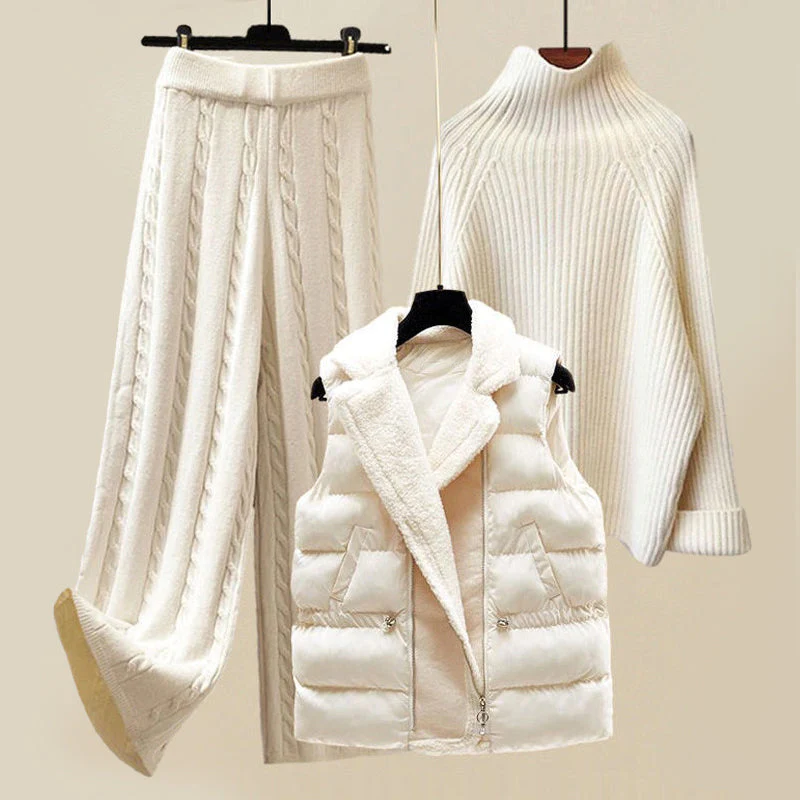 Elegant women's knitted sweater & vest set in a cozy, stylish design for winter fashion. Perfect chic lounge wear.