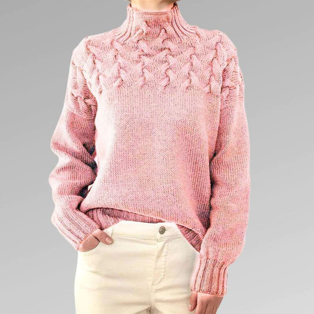 Elara women's chic knitted turtleneck sweater. Elegant, cozy long sleeve top, ideal for winter apparel.
