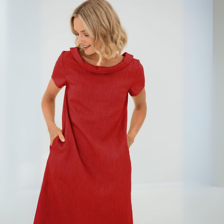Casual yet chic women's midi summer dress with a high neckline, sleeveless for warm weather comfort.