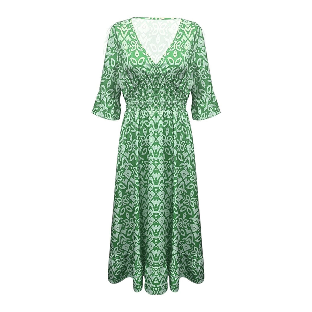 Trendy women's boho chic floral maxi dress, elegant V-neck long summer style.