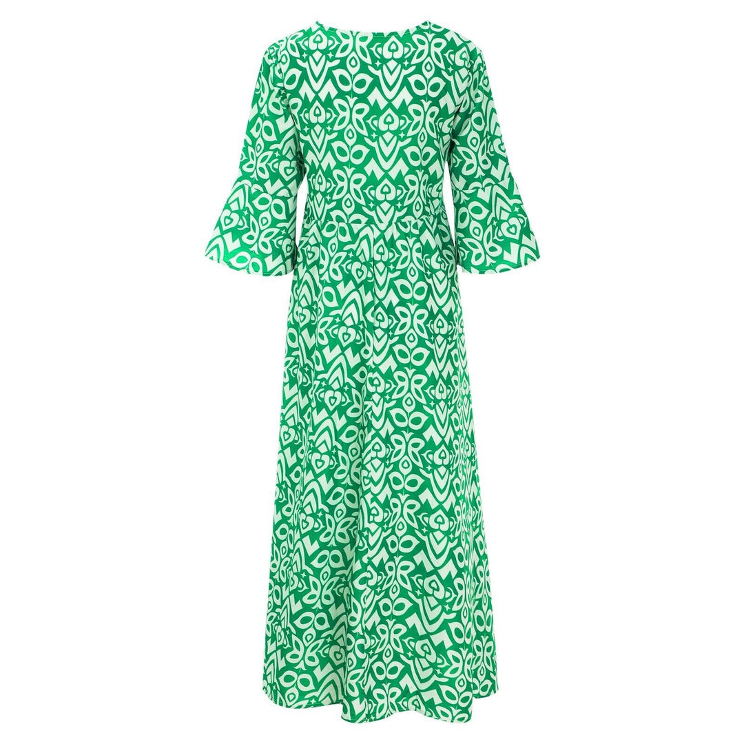 Beautiful women's floral V-neck maxi dress, elegant, long, and comfortable for summer fashion.