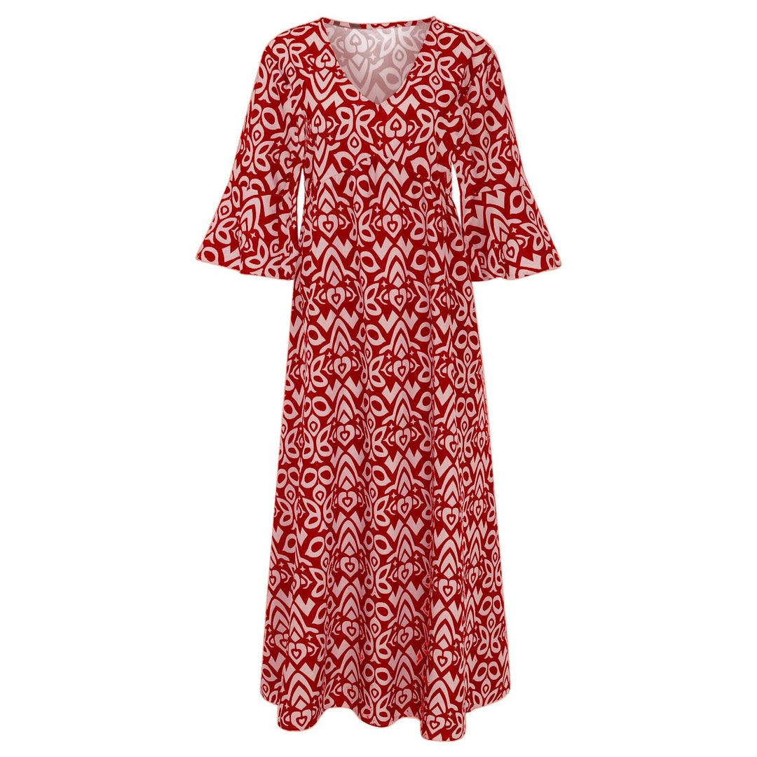 Versatile women's long floral maxi dress, V-neck design for casual or elegant summer fashion.