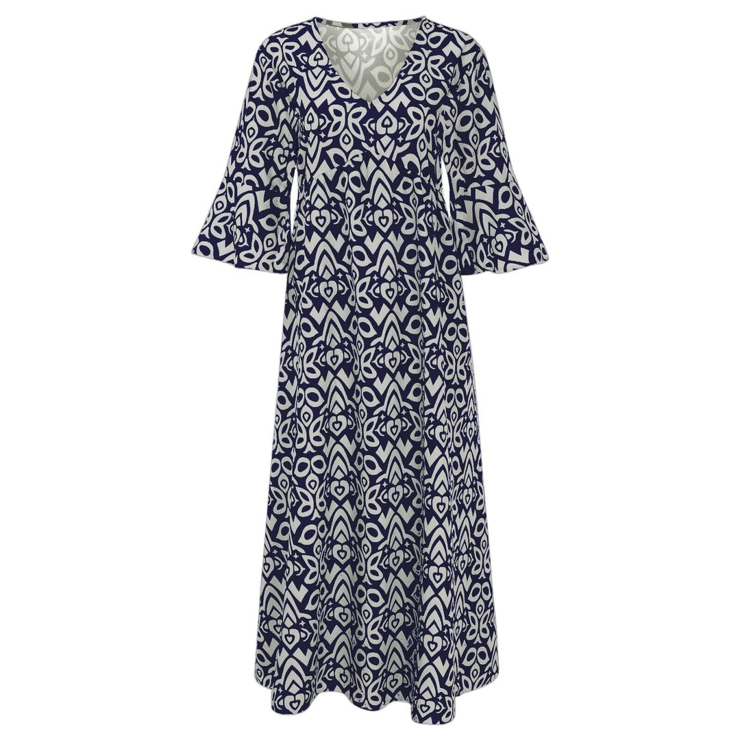 Comfortable women's summer V-neck maxi dress, elegant floral print and flowing design.