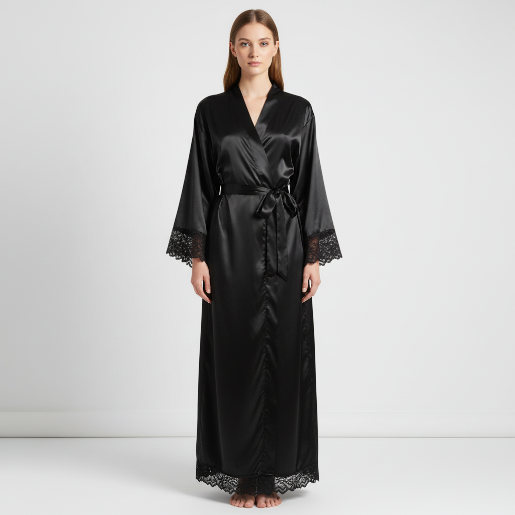 All-season women's long robe, 'Susanne', made from a luxurious, soft fabric.